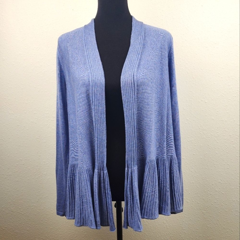 MaxStudio Women's Long Sleeve Open Cardigan Cotton Blend Light Blue Size Small